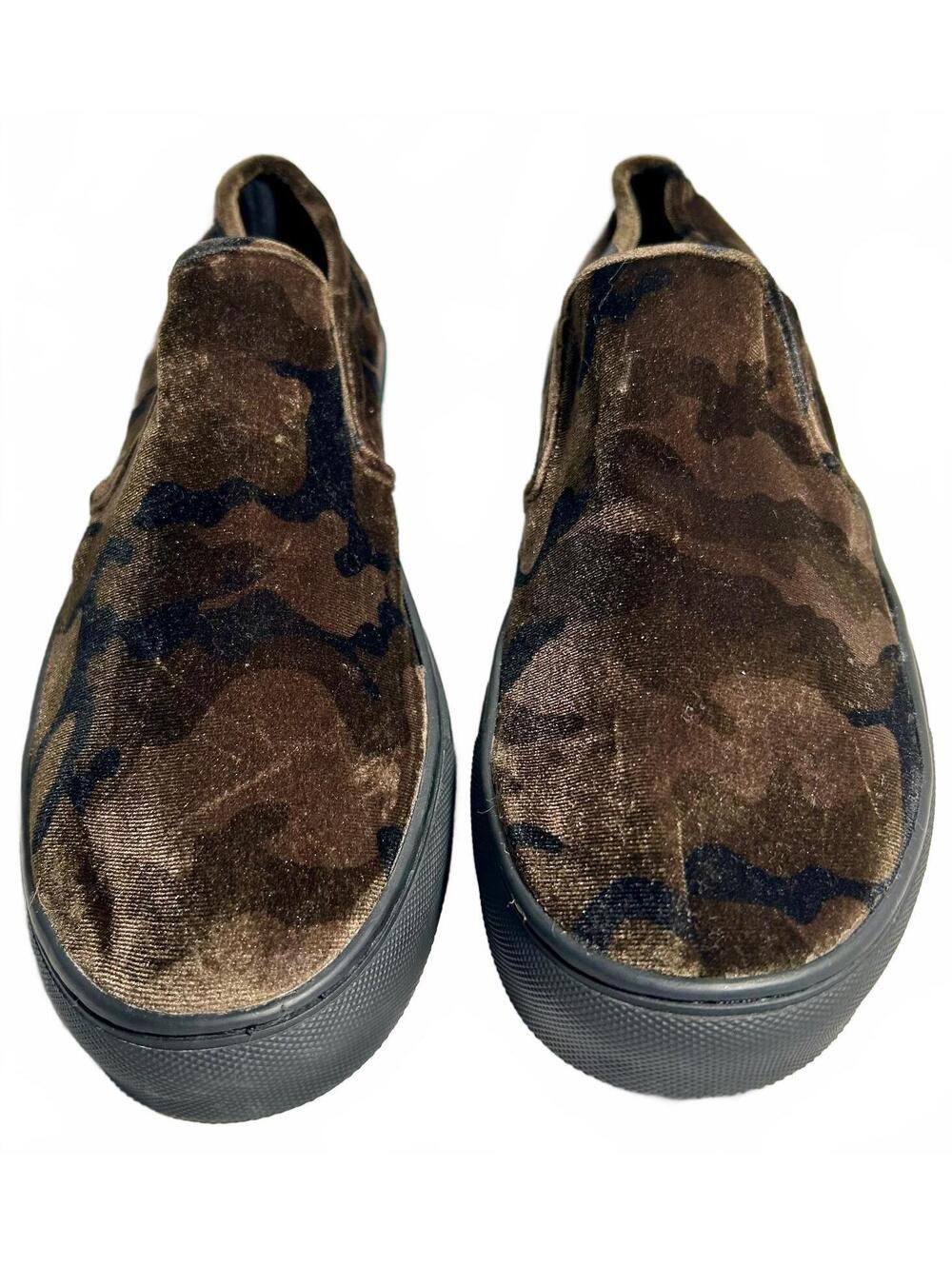 Steve Madden GEM Mens 12M Velvet Camo Slip On Shoes Brown Black Loafers Sneakers